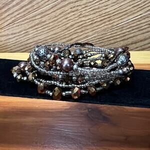 Beaded Layered Accent Bracelets 8 Pieces Earth Tone Bronze Beads